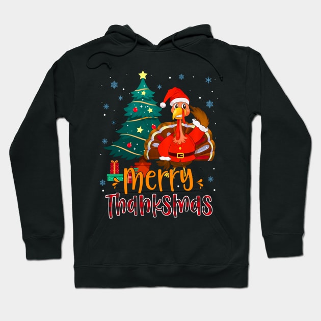 Turkey Santa Xmas Tree Merry Thanksmas Thanksgiving Christmas Hoodie by Benko Clarence